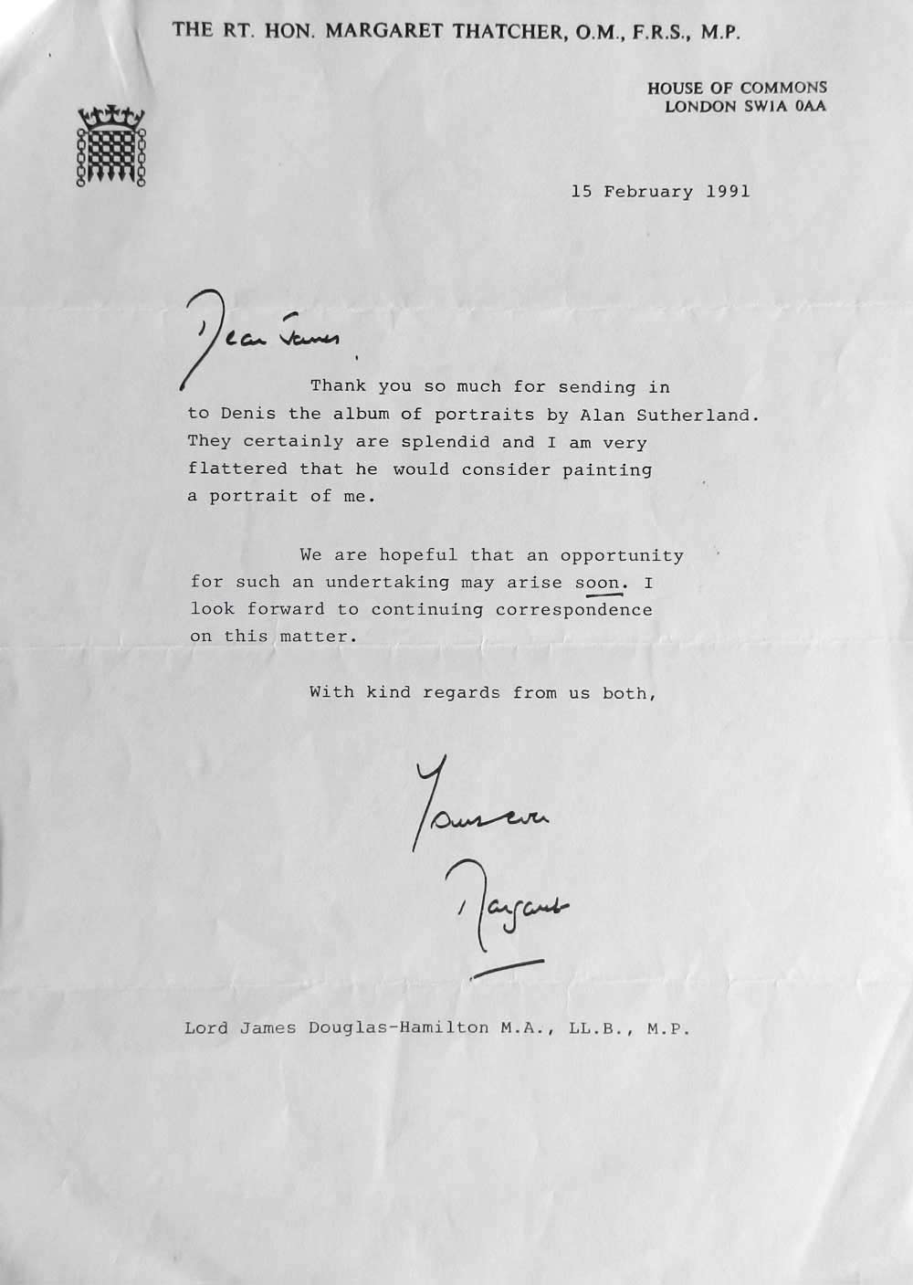 Letter from Margaret Thatcher
